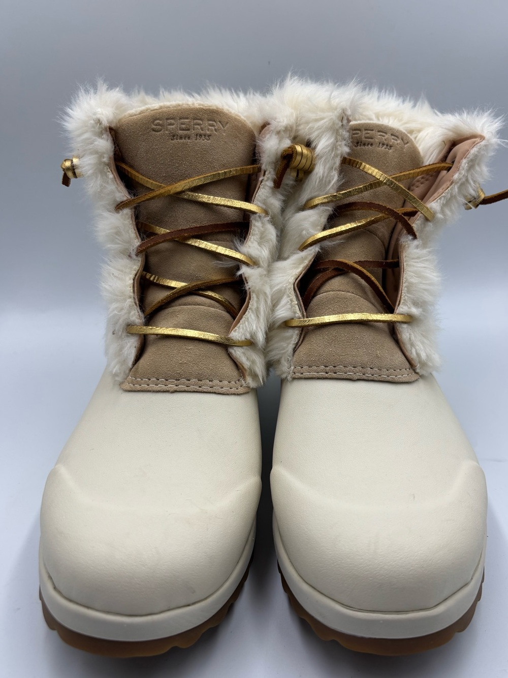Sperry Maritime Repel Suede Snow Boot White Sand/Gold Women's Thinsulate Sz 10M
